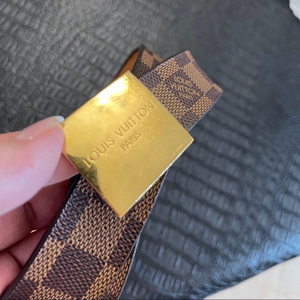 Louis Vuitton Damier Ebene Saint Tulle Belt Brown-Gold Buckle - Picture 2 of 8